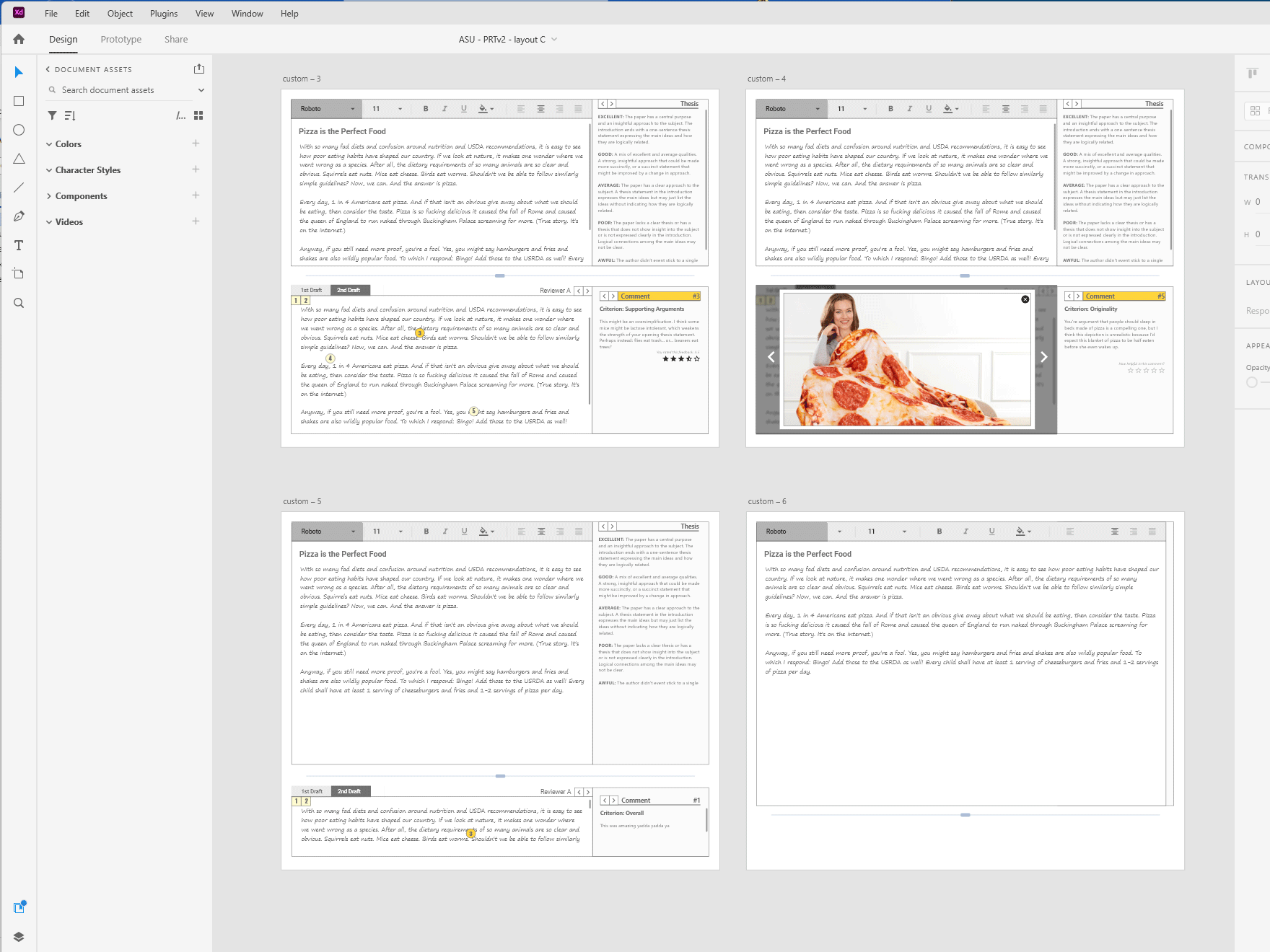 User interface mockups and designs for Peer Review Tool.