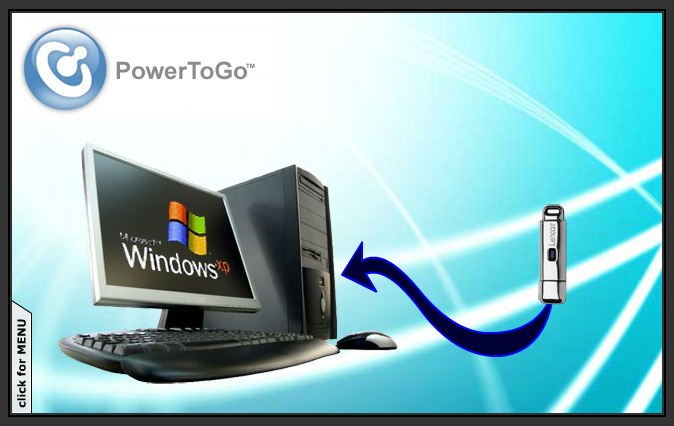 Splash screen for interactive video presentation. Lexar thumb drive is shown next to windows PC.